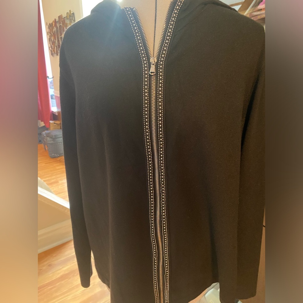 Black Chico’s hoodie Beaded Cashmere Blend SZ XXL Cozy Fall Athleisure Goth